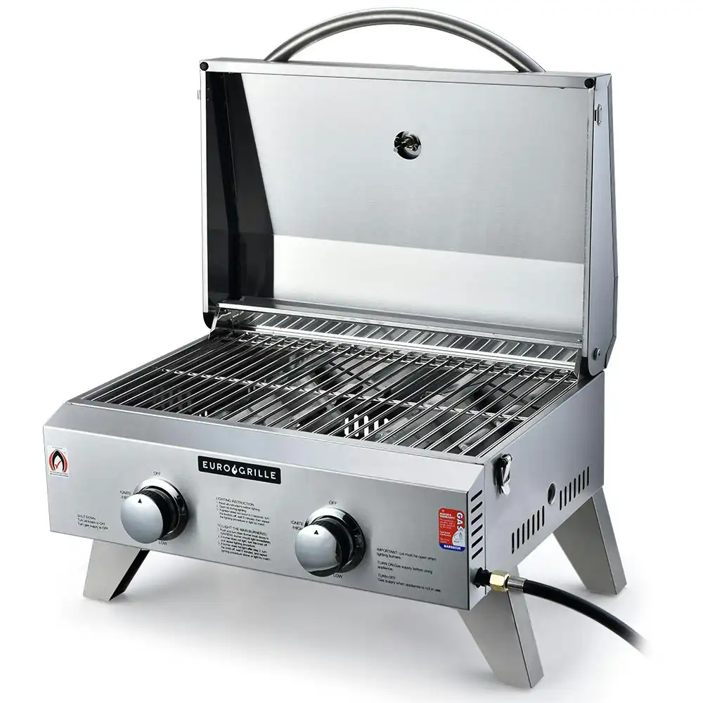 EuroGrille 2-Burner Stainless Steel Portable Gas BBQ Grill