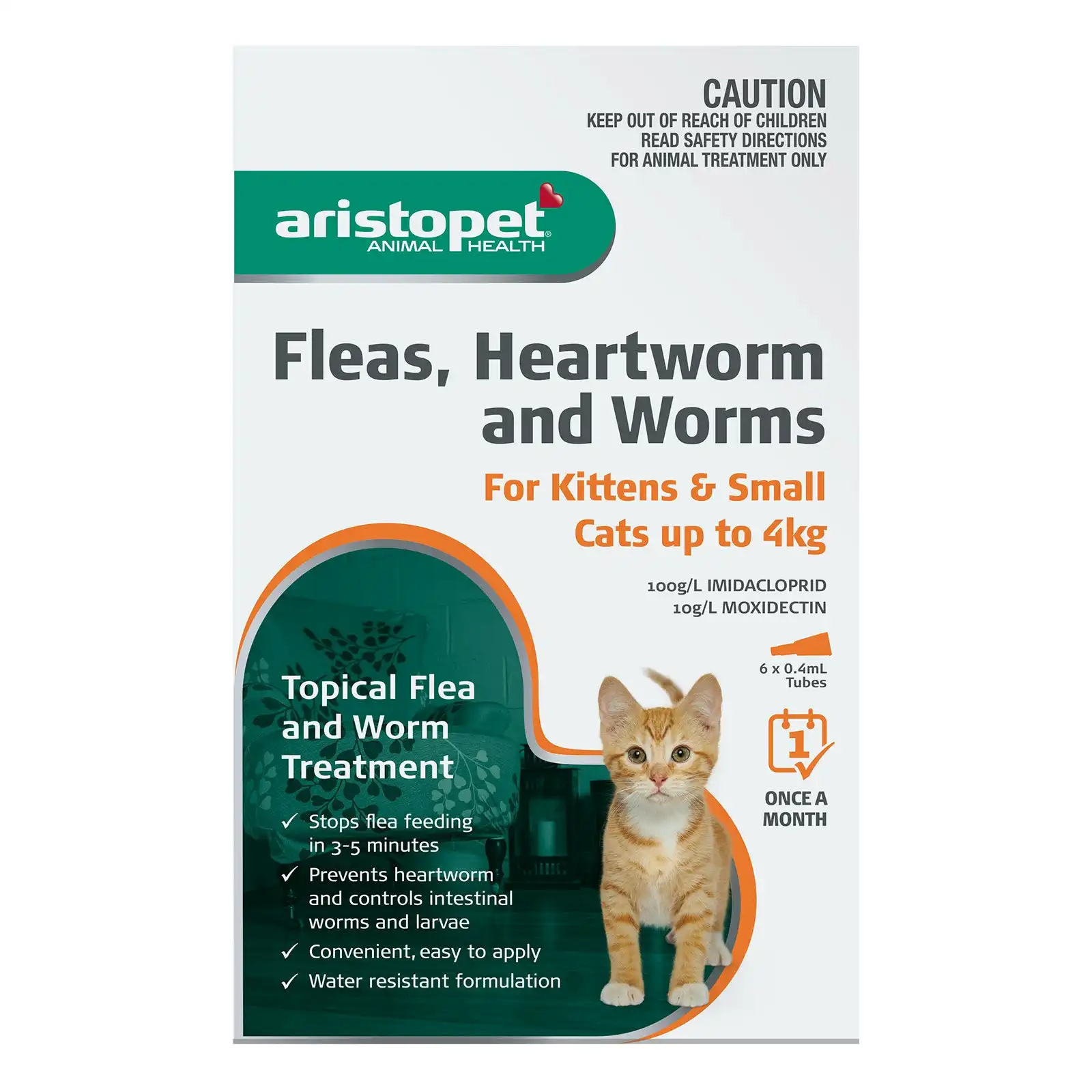 Aristopet Spot-On Treatment for Kitten and Cats Upto 4 Kg (ORANGE) 6 Pack