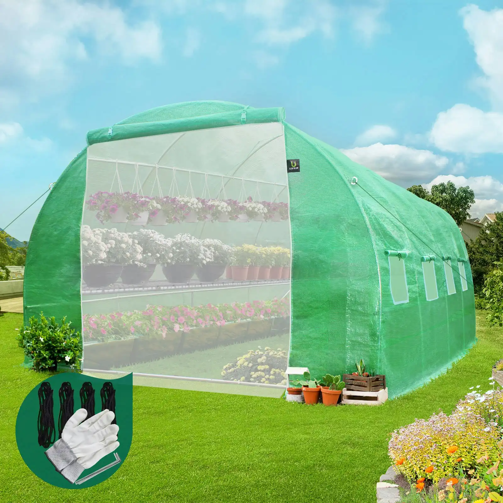 Livsip Greenhouse 4X3X2M Garden Shed Tunnel Green House Walk in Storage Plant