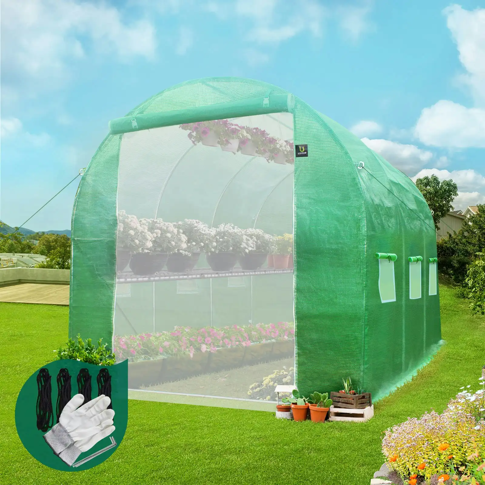 Livsip Greenhouse 3X2X2M Garden Shed Tunnel Green House Walk in Storage Plant