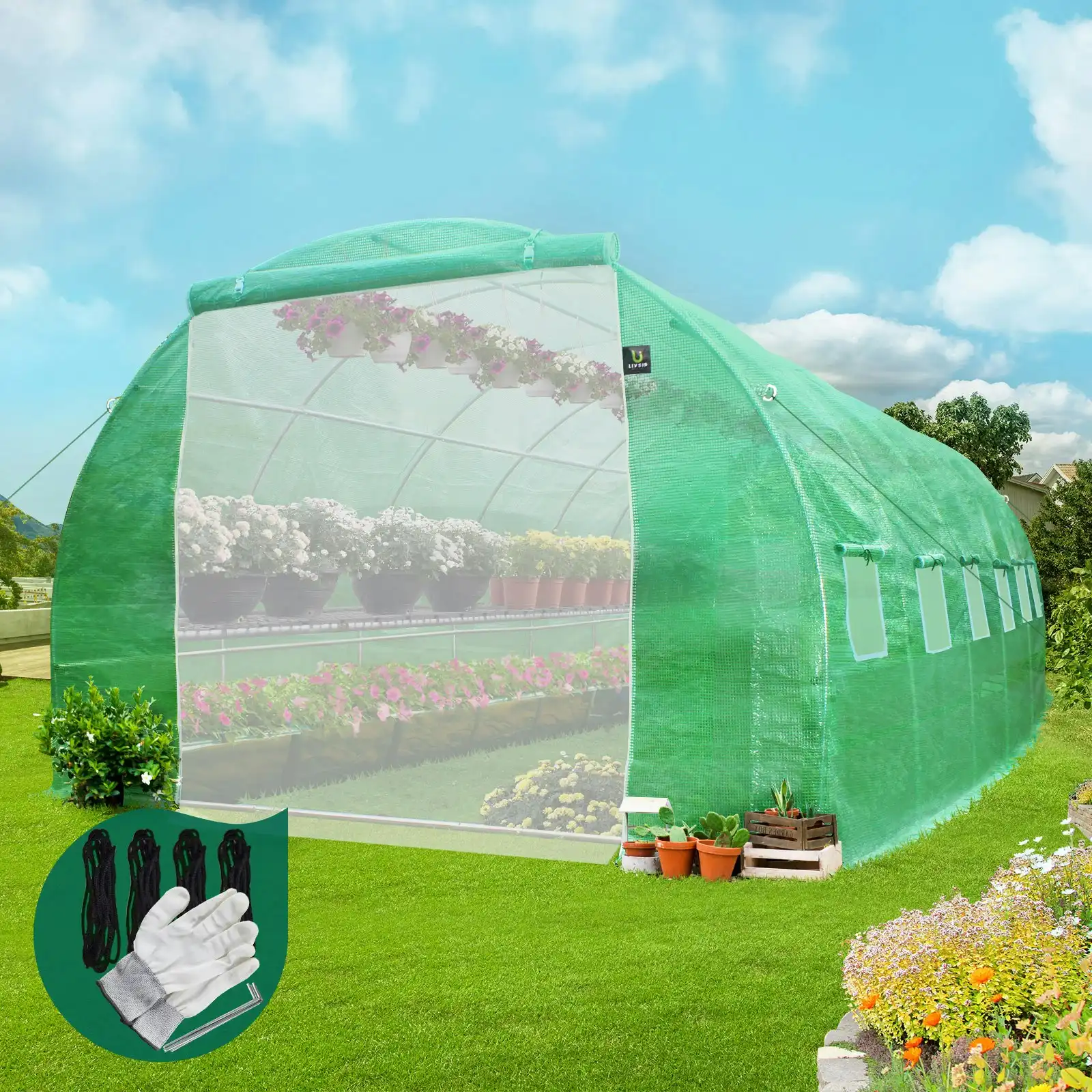 Livsip Greenhouse 6X3X2M Garden Shed Tunnel Green House Walk in Storage Plant