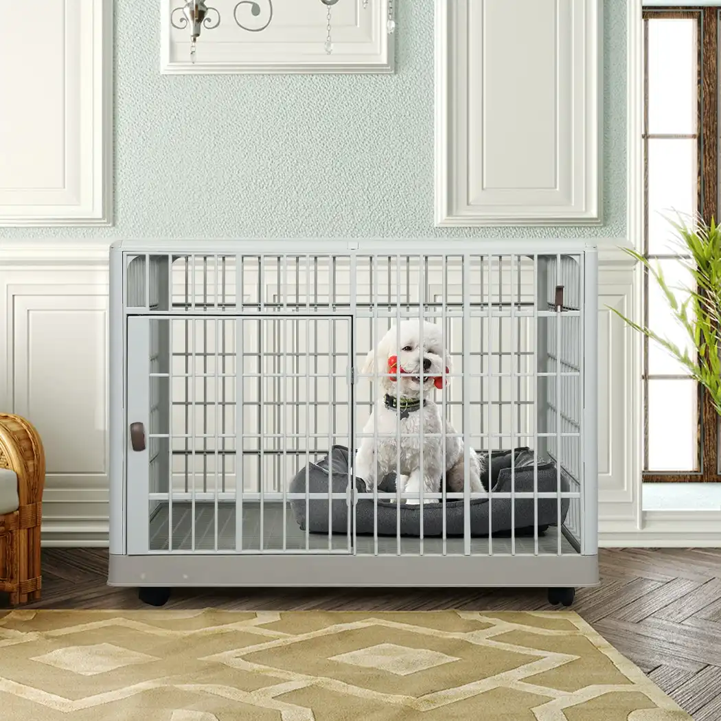 Pawz Dog Crate Pet Kennel Indoor Sturdy ABS Plastic Wheels Double Door M