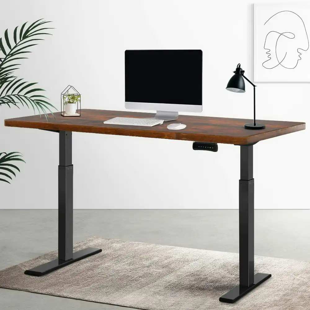 Artiss Electric Sit Stand Desk Standing Desks Dual Motorised Computer Laptop Table Black Frame Rustic Desk Top
