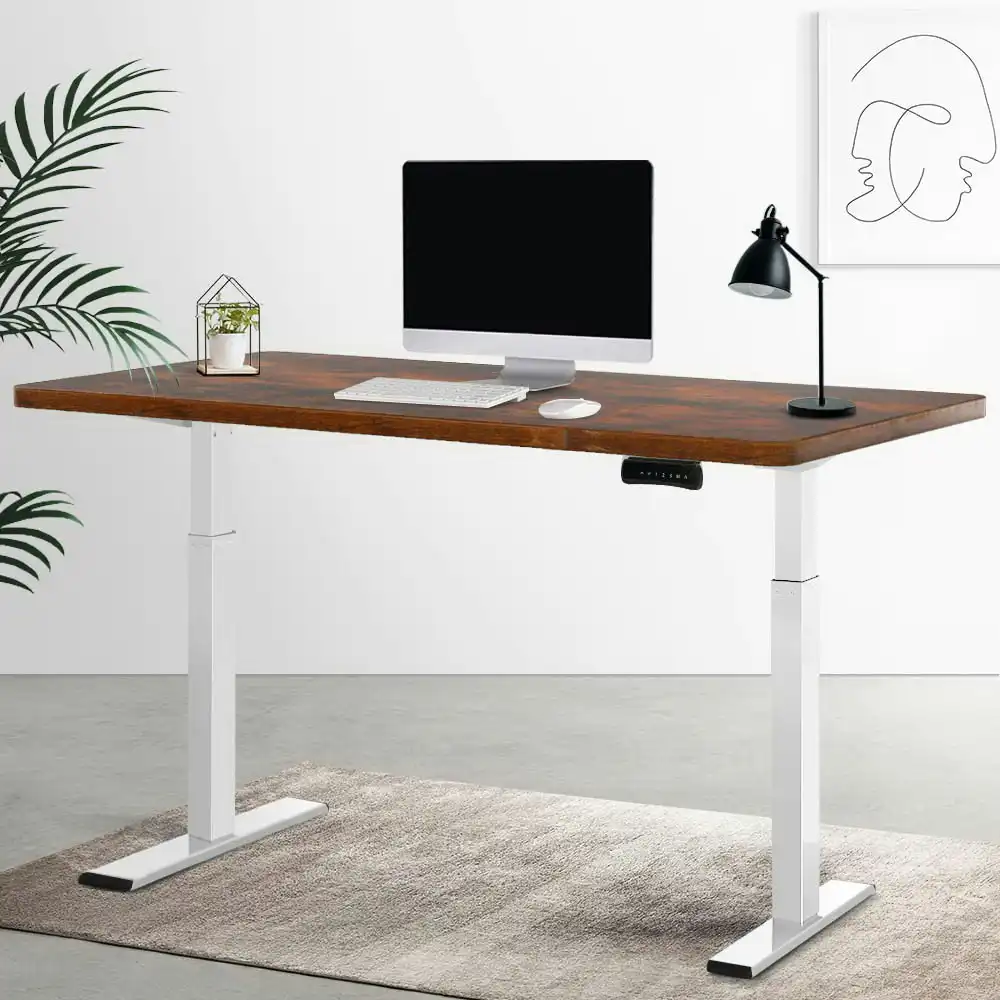 Artiss Electric Sit Stand Desk Standing Desks Dual Motorised Computer Laptop Table White Frame Rustic Desk Top