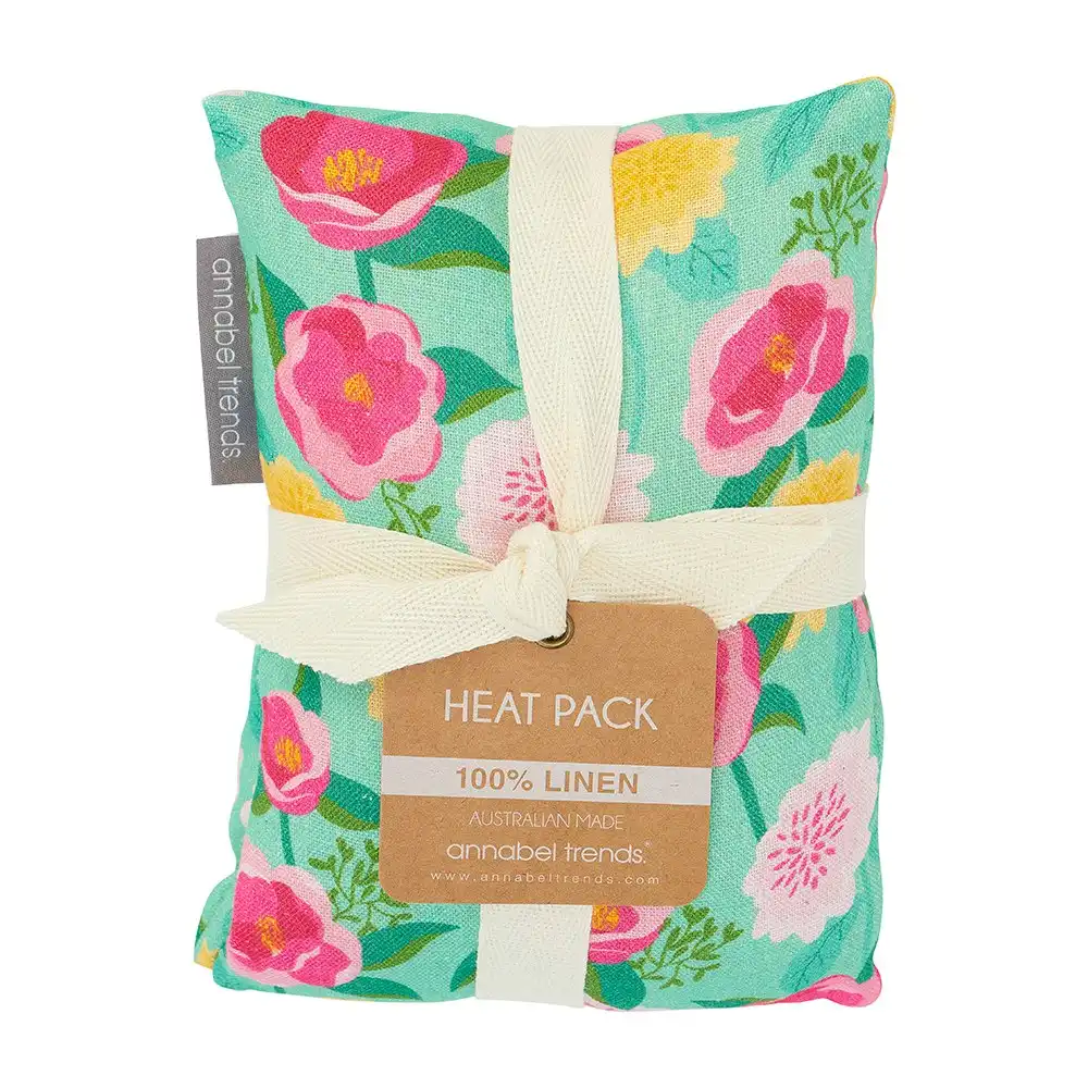 Annabel Trends 40x15cm Linen Heat Pillow Rectangle Hot/Cold Pack Camellias Mint