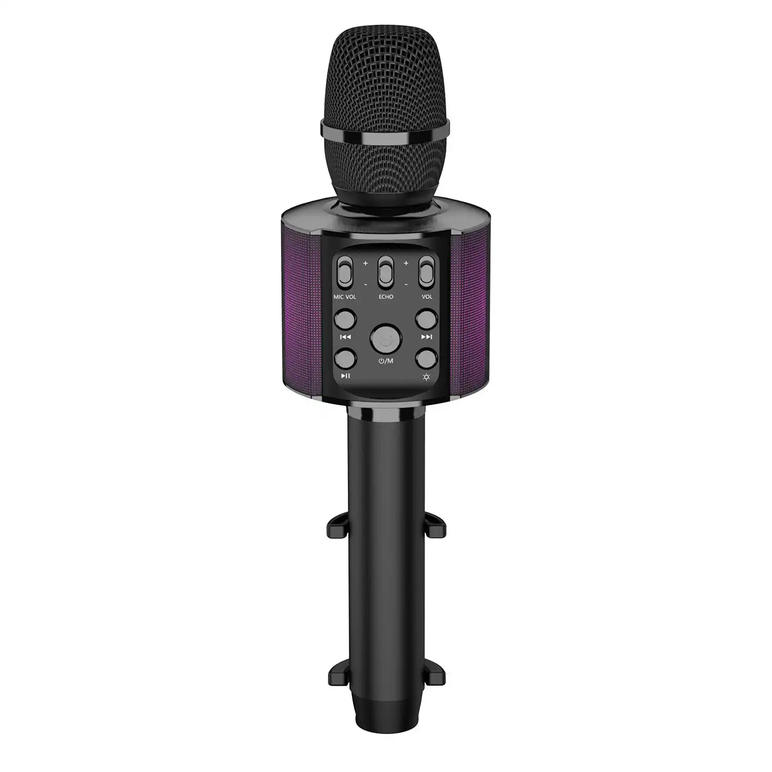 Laser Bluetooth Karaoke Microphone with Built-in Speaker and LED Lights - Black