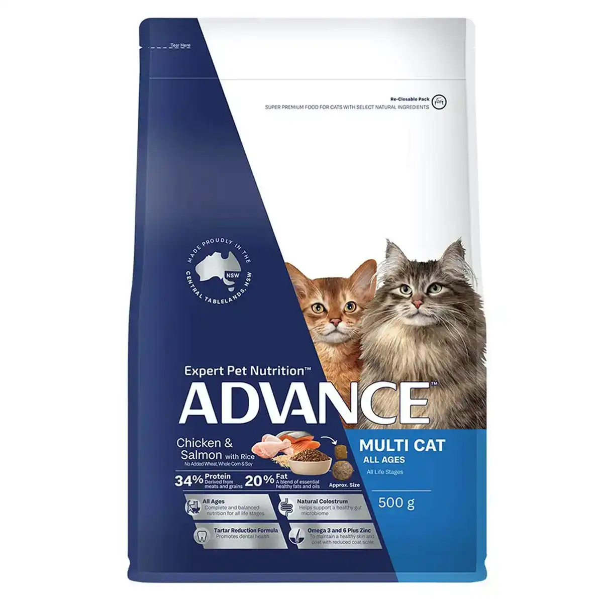 ADVANCE Multi Cat Chicken & Salmon With Rice All Ages Cat Dry Food 500 Gm