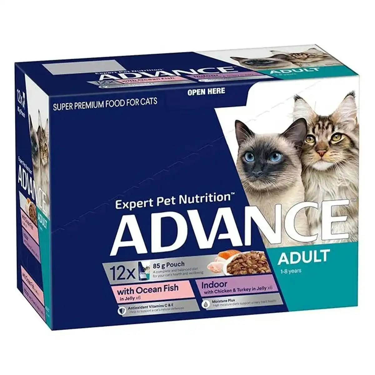 ADVANCE Adult with Ocean Fish in Jelly & Indoor Cat Chicken & Turkey Pouches Wet Cat Food (85G*12) 1 Pack