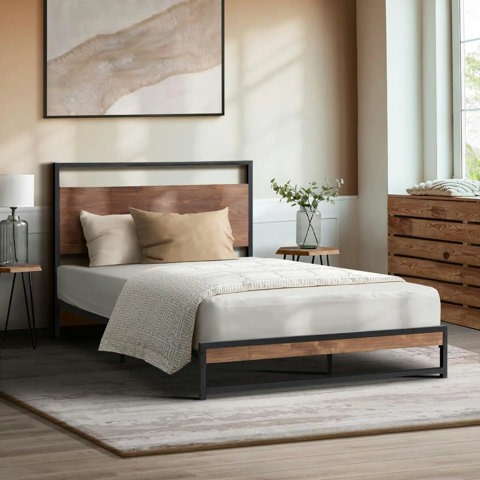 Oikiture Metal Bed Frame King Single Size Beds Base Platform Wood