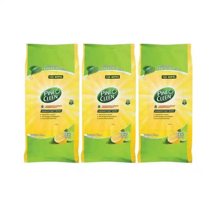 3 Pack Pine O Cleen Surface Wipes Lemon Lime 120 Pack