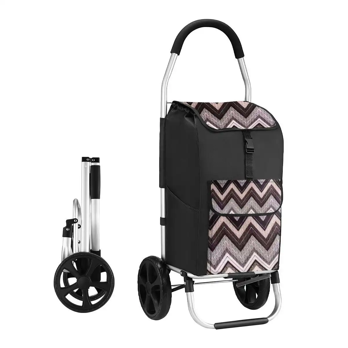 Ausway Foldable Aluminium Shopping Trolley with Bags Dolly Grocery Cart on Wheels Black