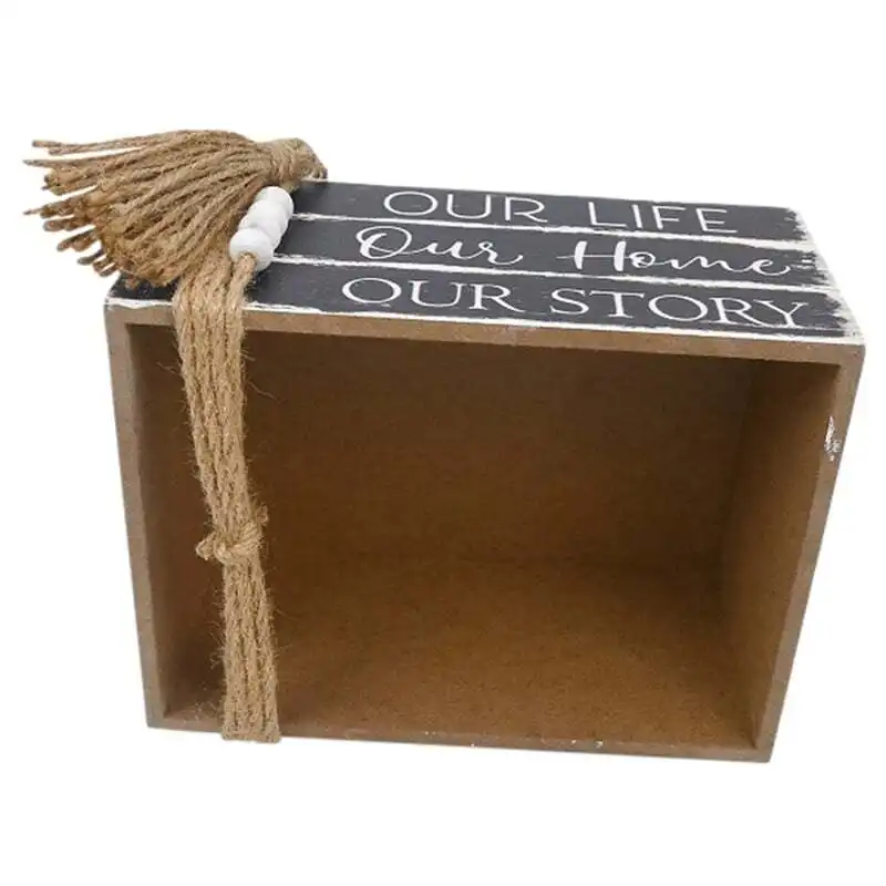 Willow & Silk Vintage 20cm Wooden 'Our Story' Books w/ Beaded Tassel