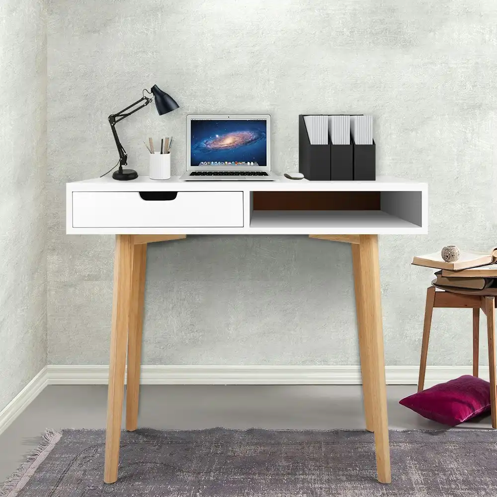 Artiss Computer Desk Drawer Cabinet Shelf White 90CM