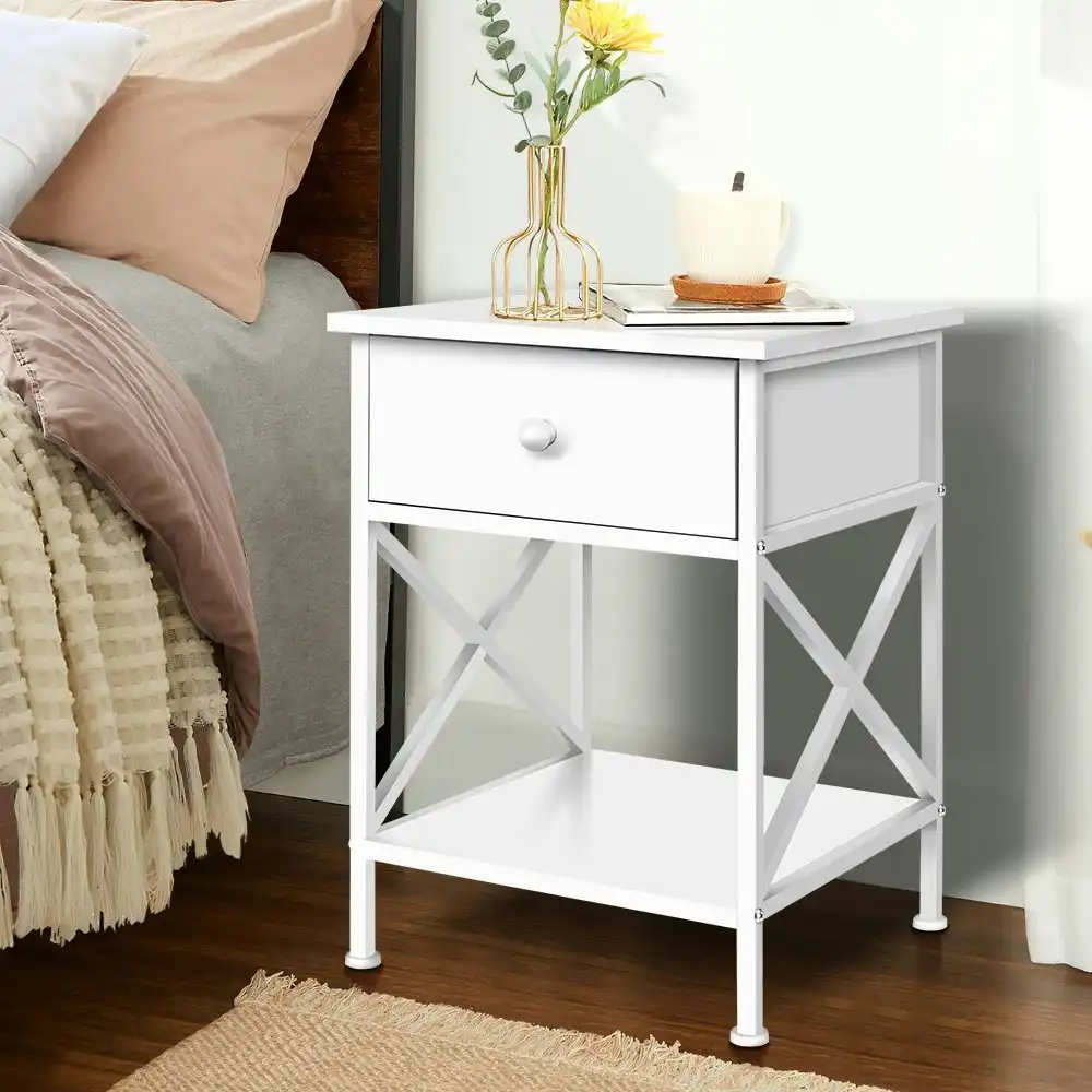 Alfordson Bedside Table Retro Wood Nightstand Vintage White