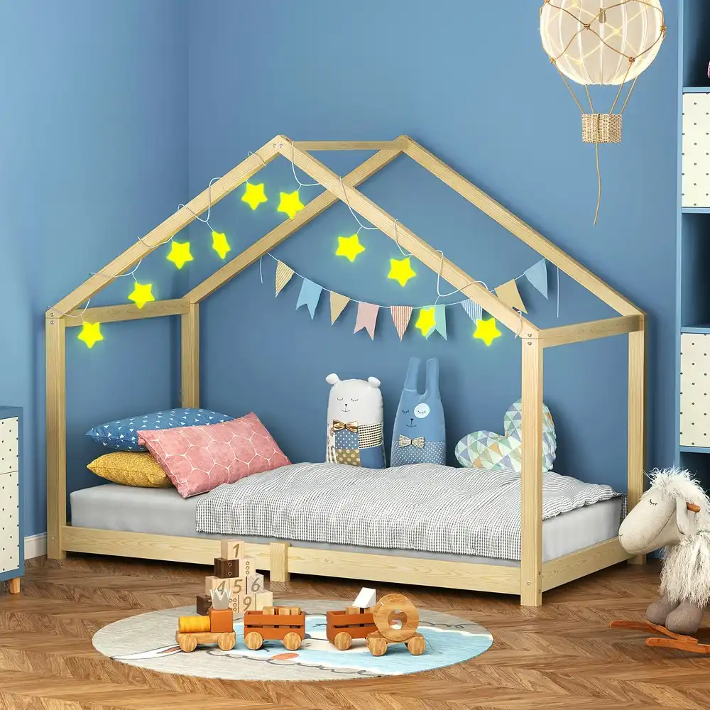 Alfordson Kids Bed Frame Wooden Timber Single House Candice Oak