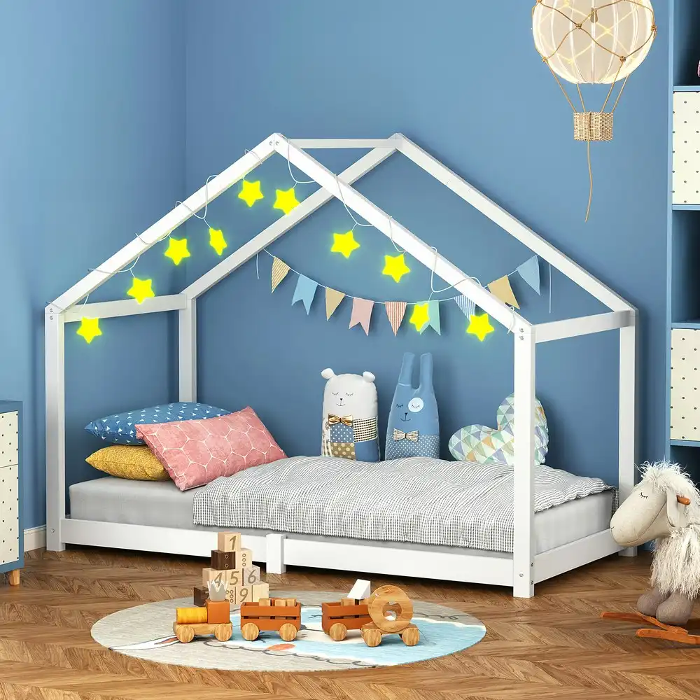 Alfordson Kids Bed Frame Wooden Timber Single House Candice White