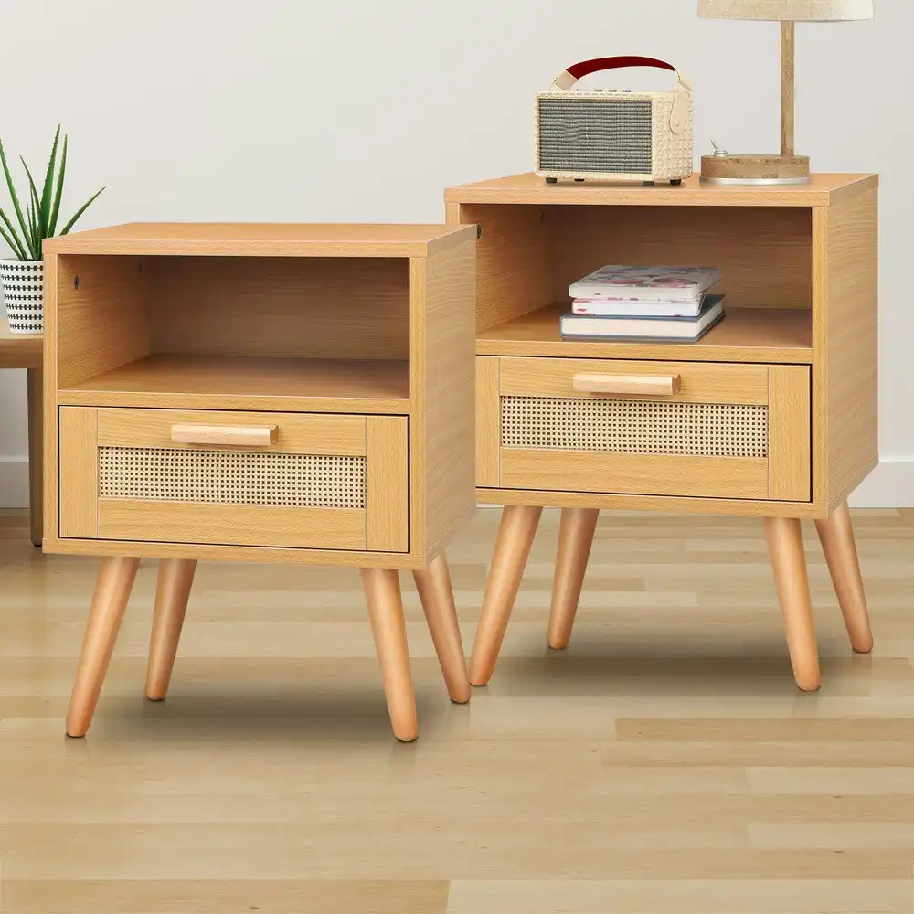 Alfordson 2x Bedside Table Nightstand Side Storage Cabinet Scandinavian Rattan