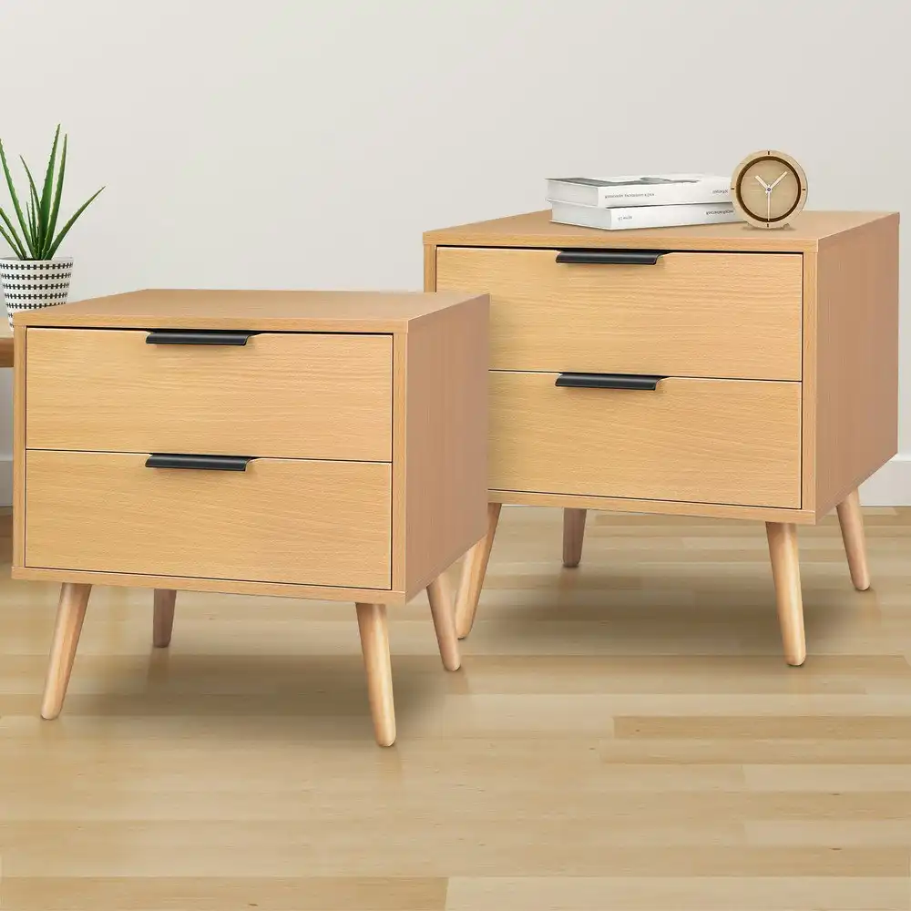 Alfordson 2x Bedside Table Nightstand Side Storage Cabinet Wood Scandinavian