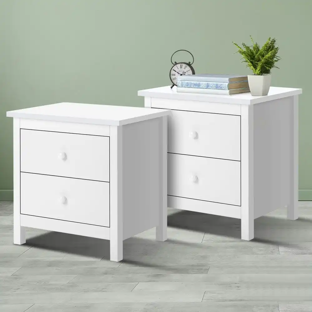 Alfordson 2x Bedside Table Hamptons Nightstand Storage Side End 2 Drawers White