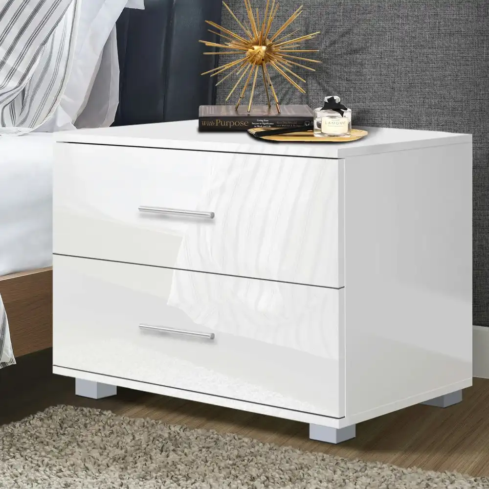 Alfordson Bedside Table Nightstand 4 Side High Gloss White Side End Table