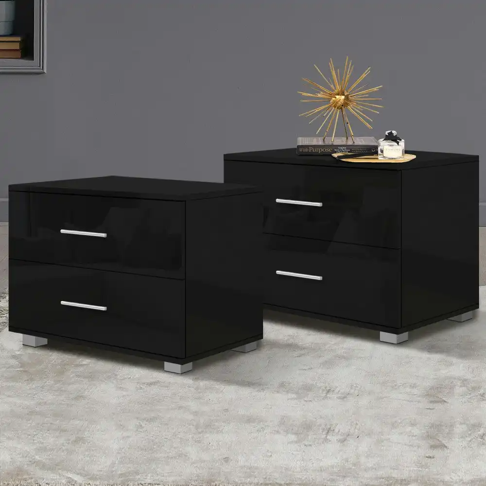 Alfordson 2x Bedside Table Nightstand 4 Side High Gloss Black Side End Table Black