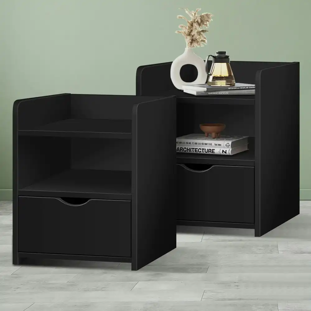 Alfordson 2x Bedside Table Nightstand Storage Cabinet Side End Drawers Black