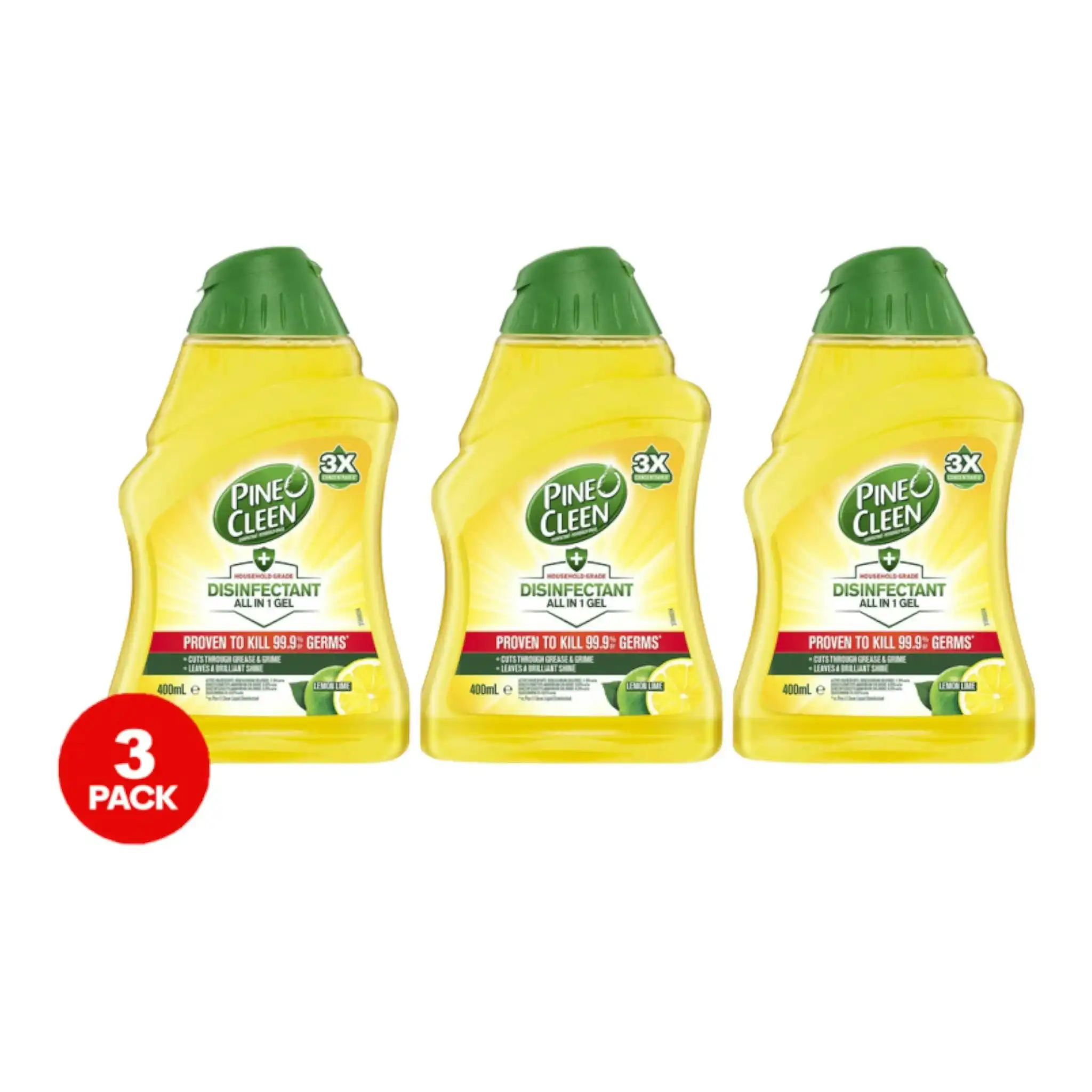 3 x Pine O Cleen Antibacterial Disinfectant All In 1 Gel Lemon 400ml