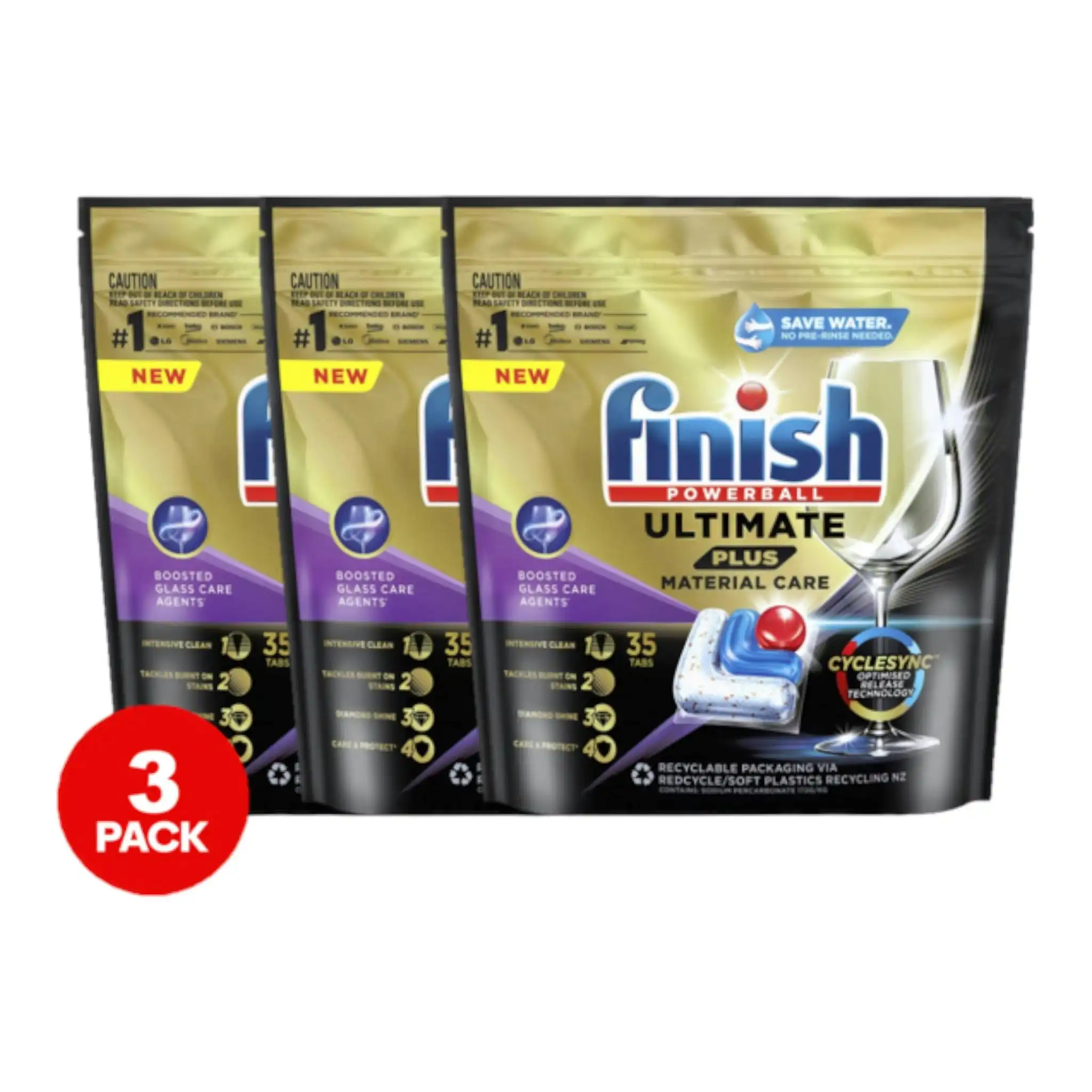 3 x Finish Ultimate Plus Material Care Dishwasher Tablets 35 Pack