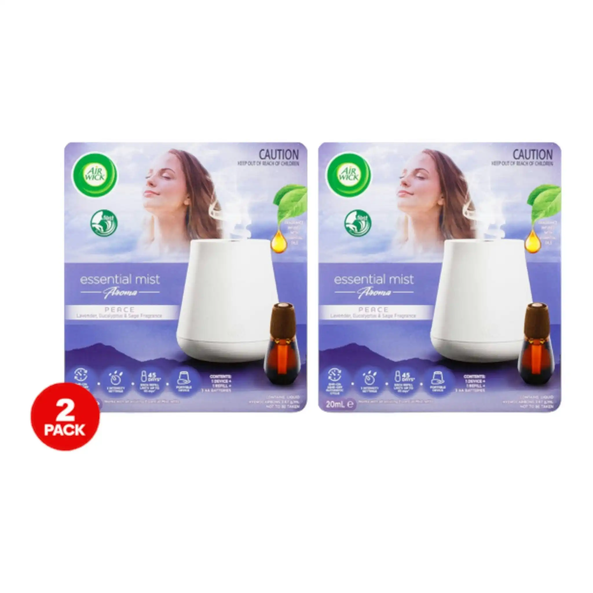 2 Pack Air Wick Essential Mist Aroma Diffuser, Aroma Peace