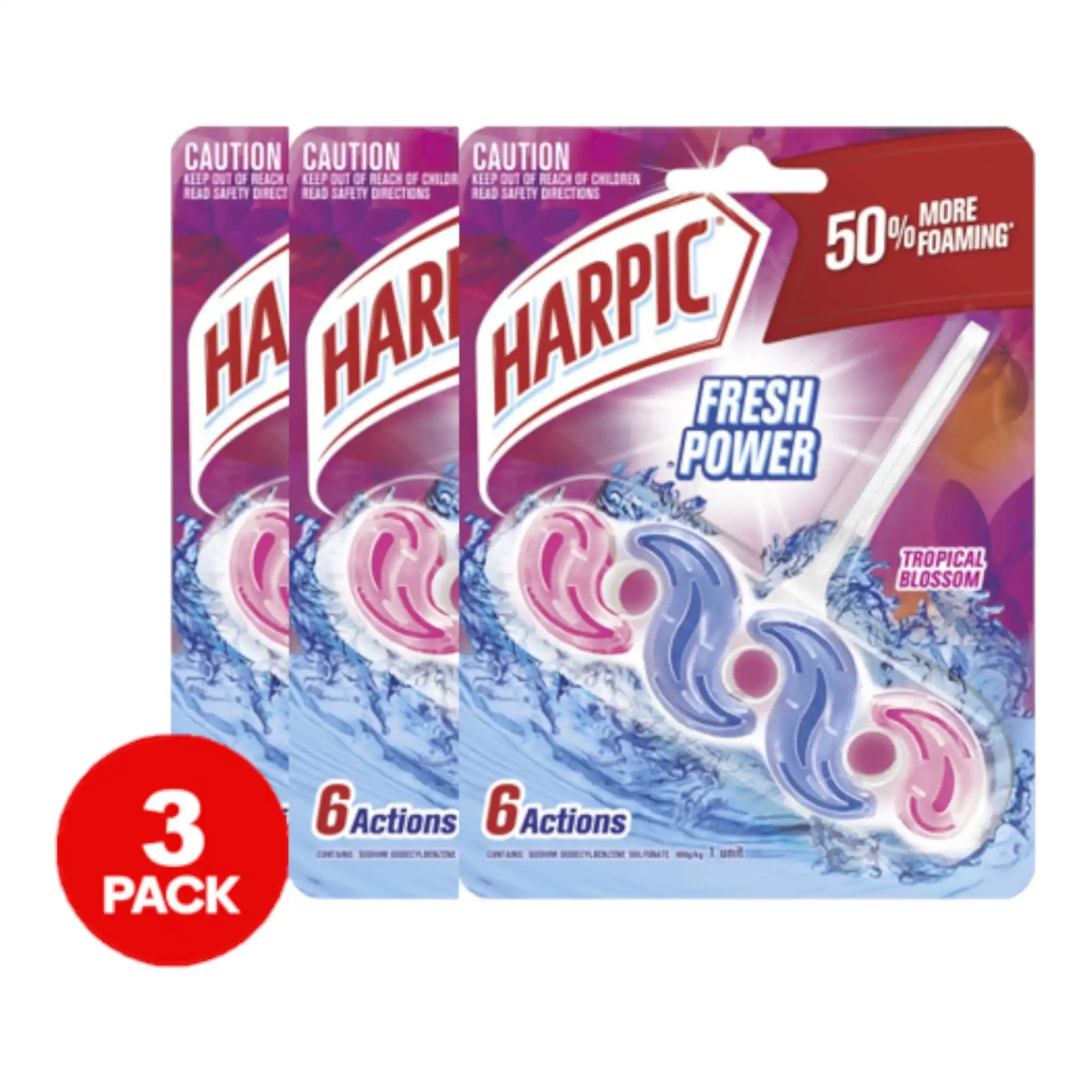 3 Pack Harpic Fresh Power Tropical Blossom Toilet Block Each