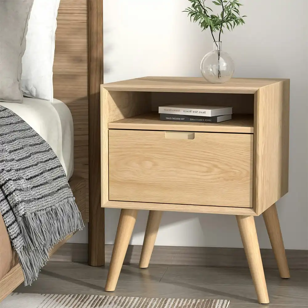 Artiss Bedside Table 1 Shelf and Drawer - GORR Pine