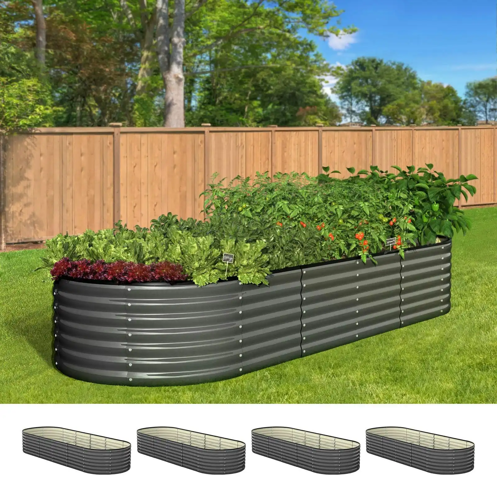 Livsip x4 Raised Garden Bed Kit Planter Oval Galvanised Steel 240cmX80cmX56cm