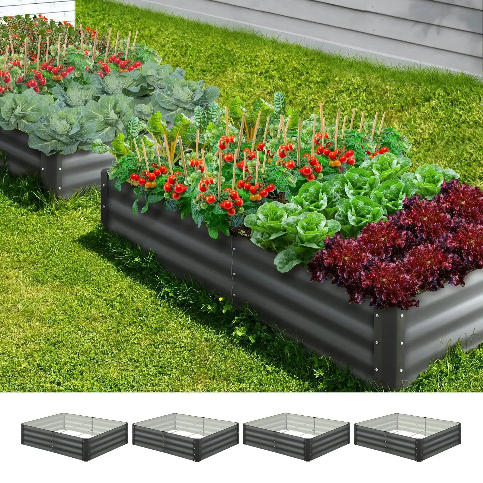 Livsip x4 Garden Bed Raised Instant Planter Galvanised Steel 150x90x30CM