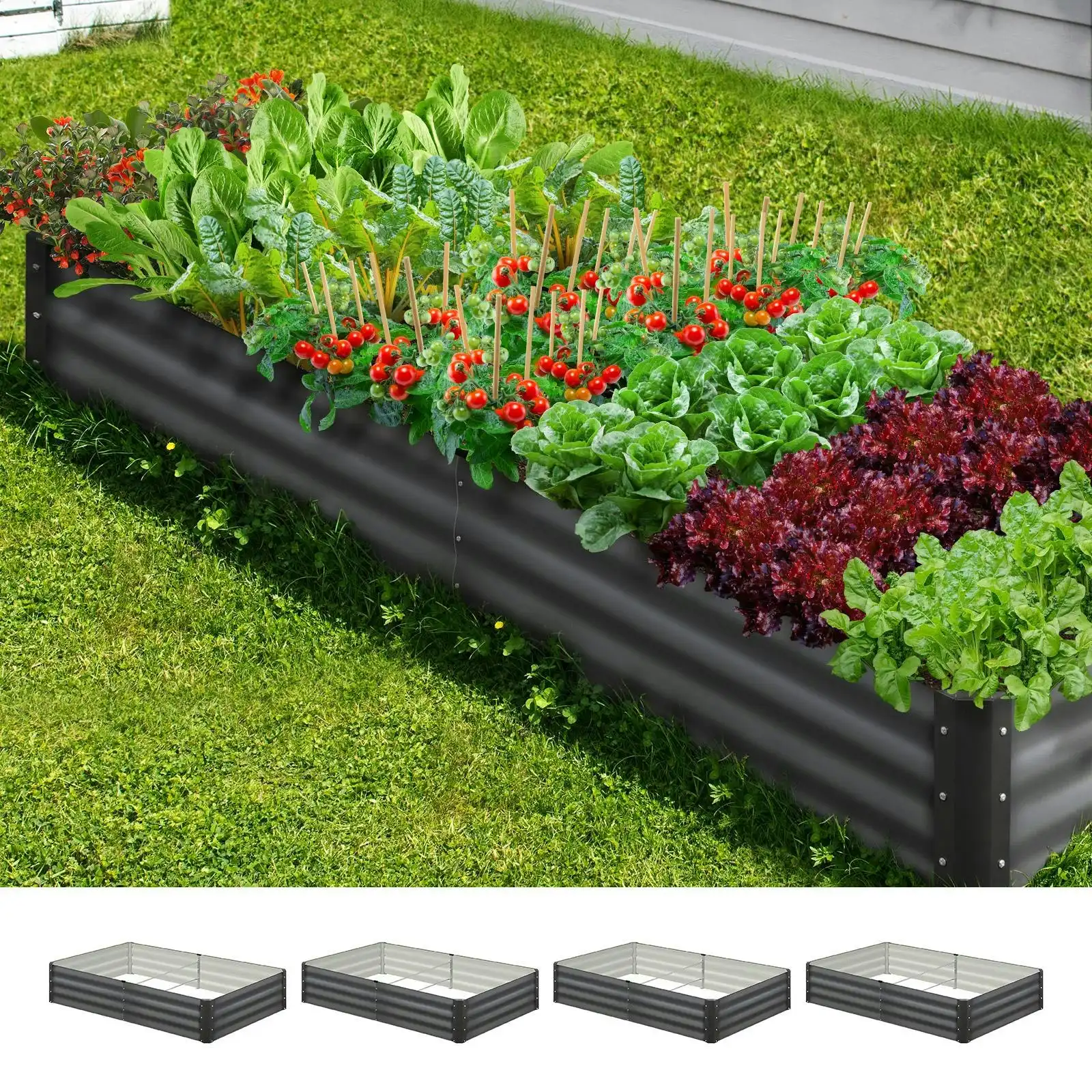 Livsip x4 Garden Bed Garden Fence Raised Planter Galvanised Steel 210x90x30CM