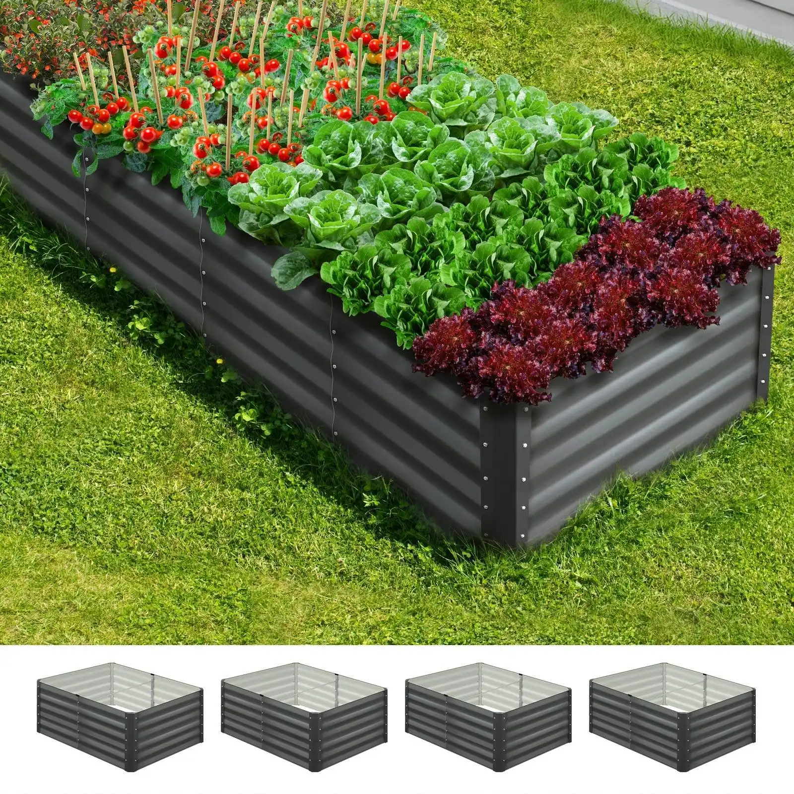 Livsip x2 Garden Raised Bed Vegetable Planter Kit Galvanised Steel 240x80x45CM