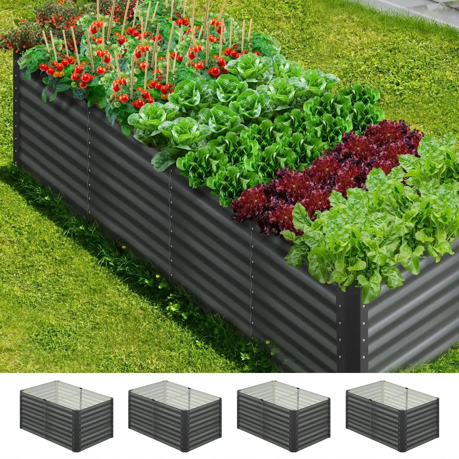 Livsip x2 Garden Bed Kits Raised Vegetable Planter Galvanised Steel 240x80x73CM