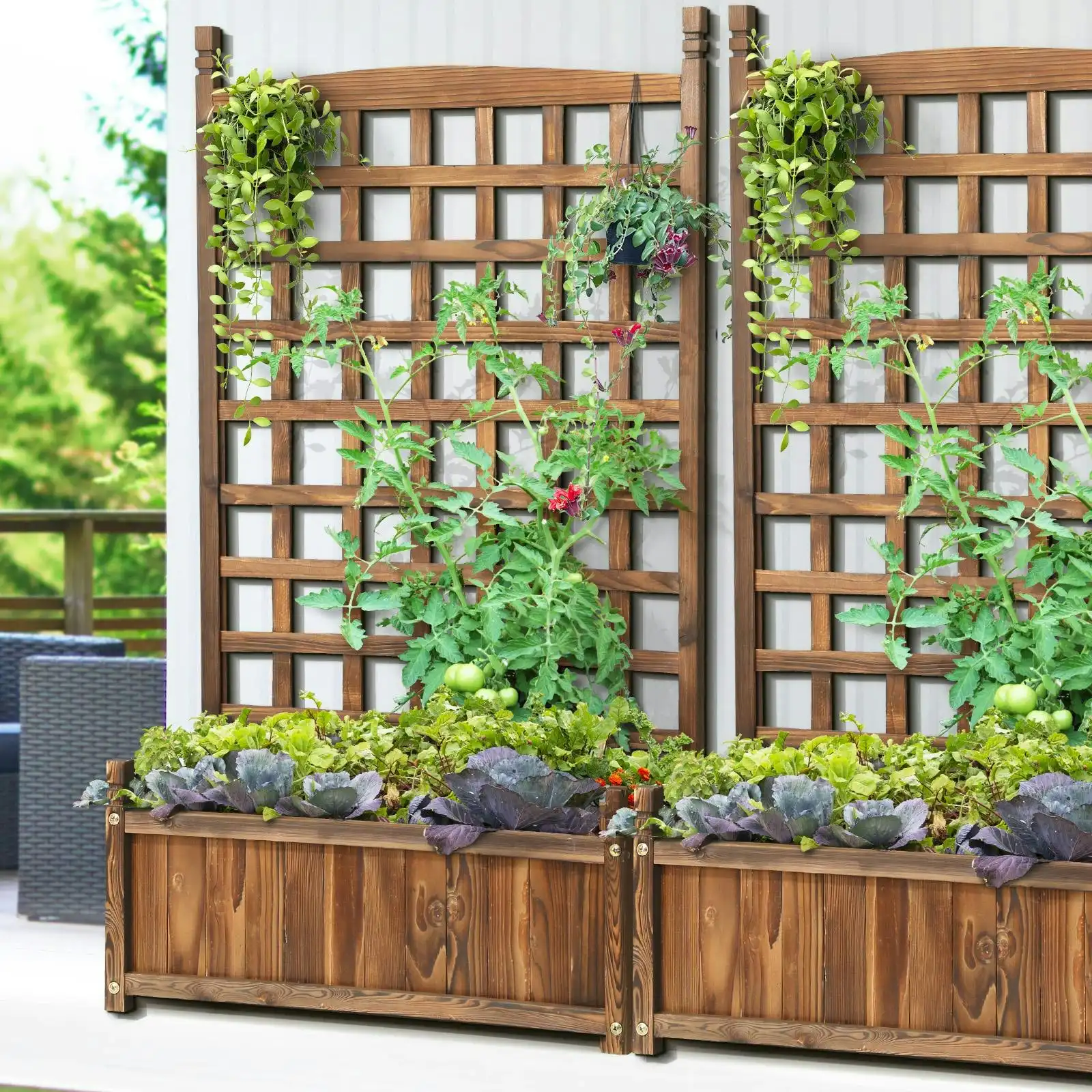 Livsip x2 Raised Garden Bed Wooden Planter Box Vegetables Outdoor Square