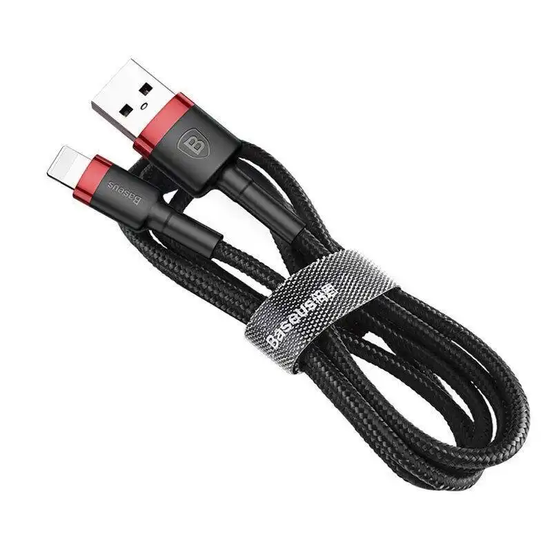 Red + Black Genuine BASEUS 2.4A USB to Lighting Charging Cable Cord for iPhone 13 12 Pro XS