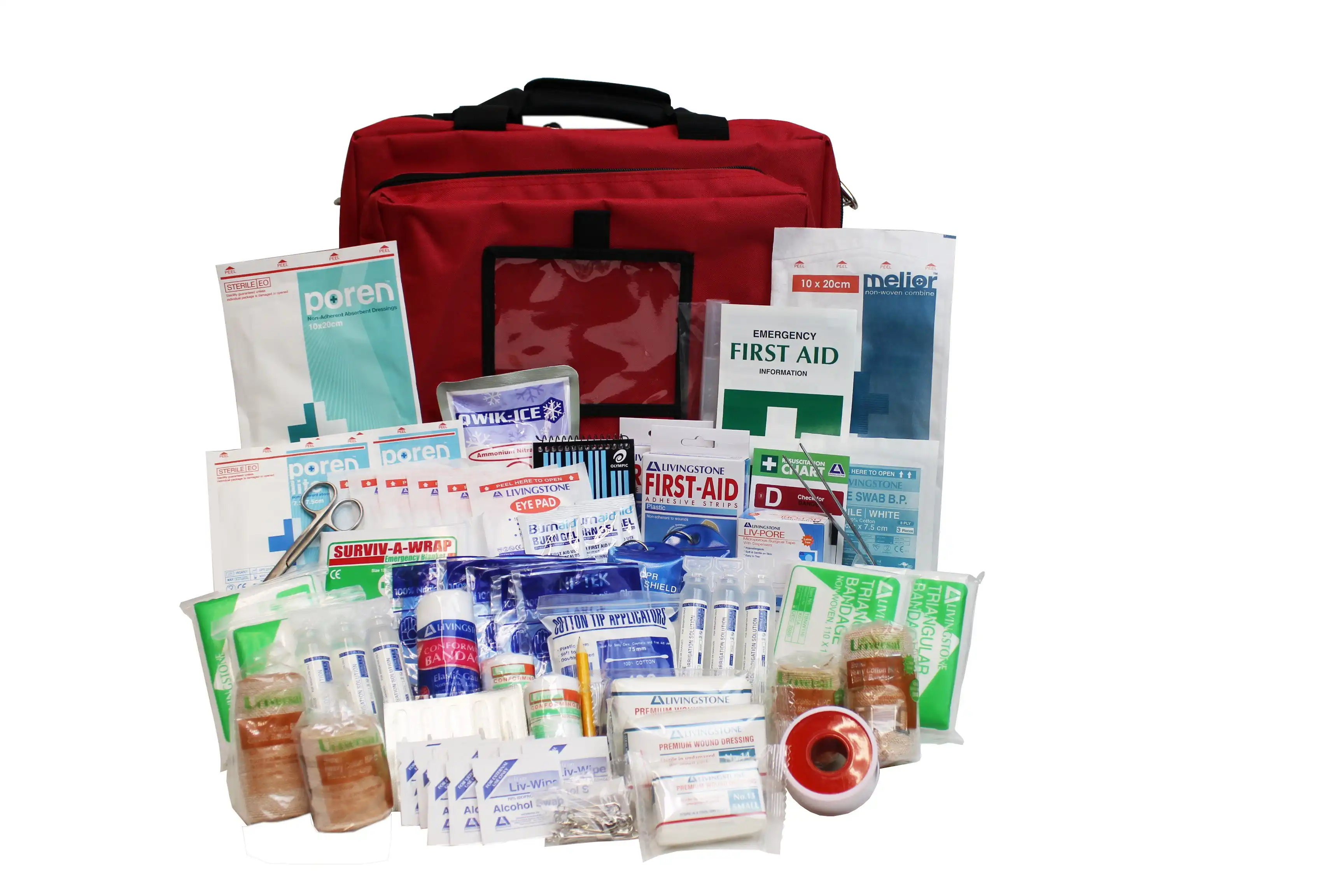 Livingstone Victoria Low Risk First Aid Kit with Additional Module Complete Set In Red Heavy Duty Carry Bag for 1-25 People