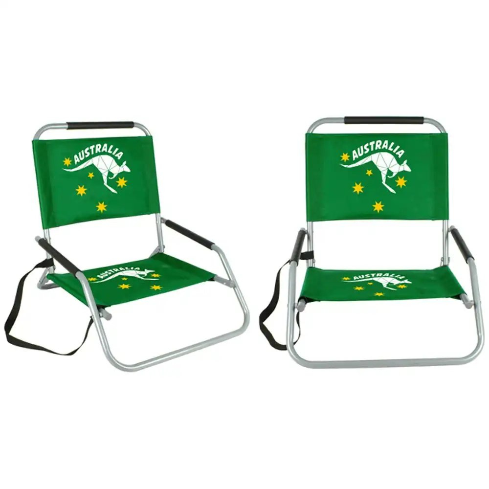 Good Vibes Aussie 60.5cm Foldable Picnic Beach Chair Outdoor Seat Green/Gold