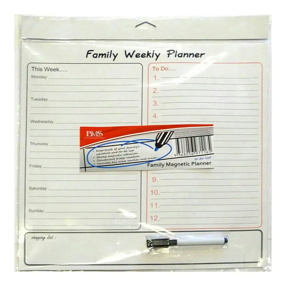 Scribbles Stationery Magnetic Family Weekly Planner Whiteboard w/Marker & Eraser