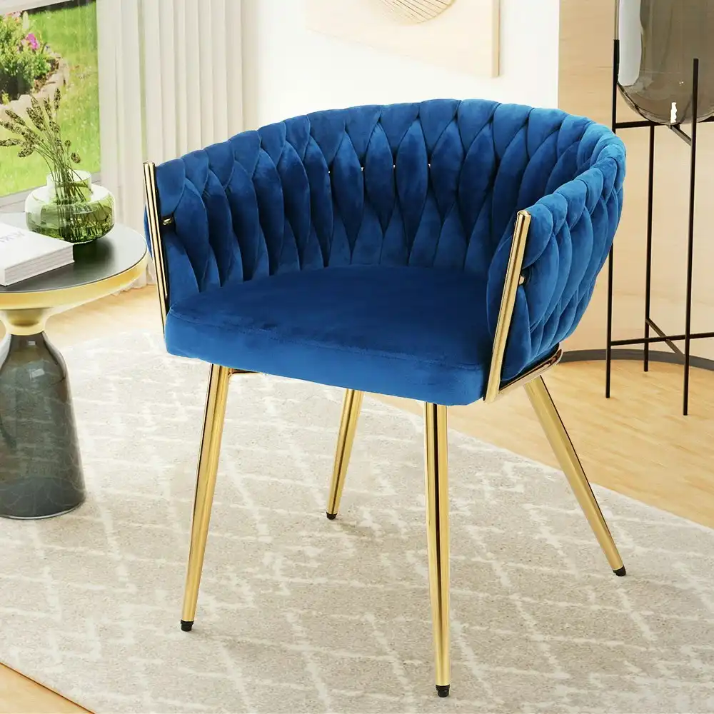 Artiss Dining Chair Velvet Upholstered Weaving Back Blue
