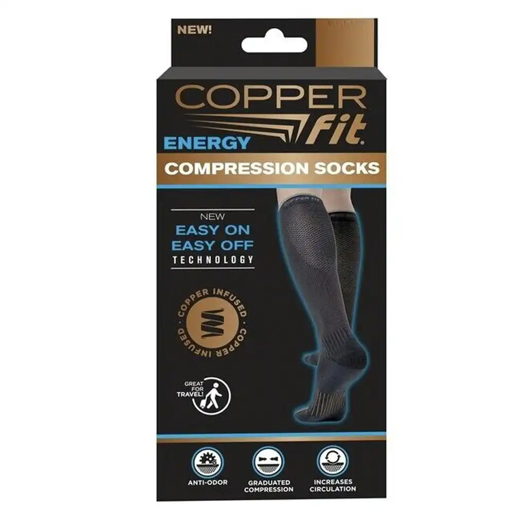 Copper Fit Easy On/Off Energy Travel Compression Socks S/M Unisex Nylon Black