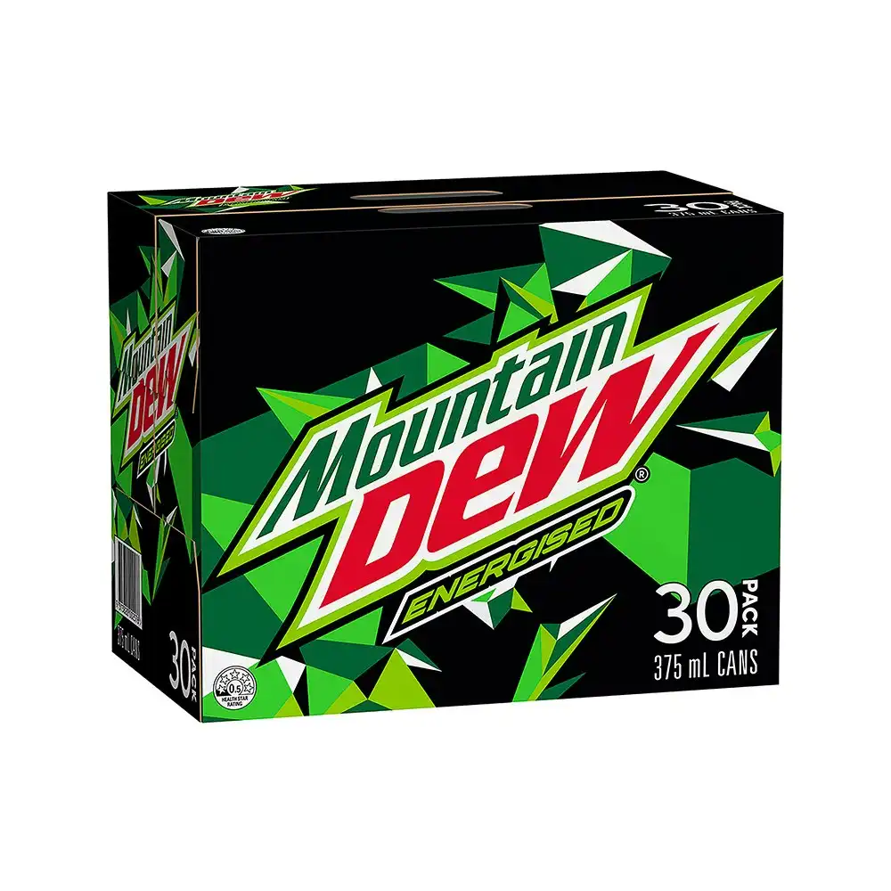 30pc Mountain Dew Energized Flavoured Soft Drink Sparkling Soda Cans 375ml