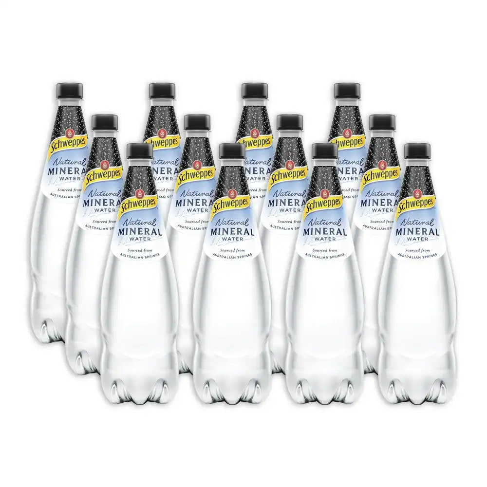 12pc Schweppes Natural Sparkling/Carbonated Mineral Water Drink Bottles 1.1L