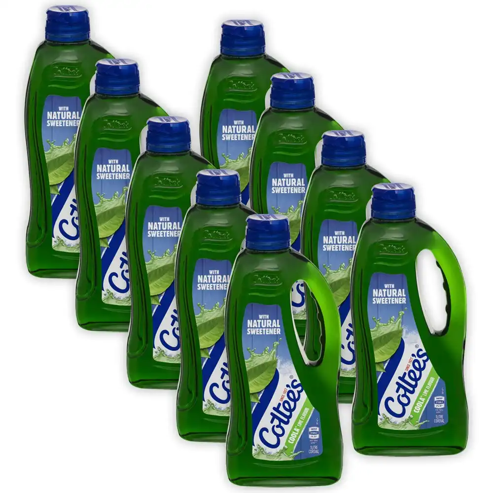 9pc Cottees Cordial Drink Concentrate Lime Coola Flavoured Beverage Bottles 1L