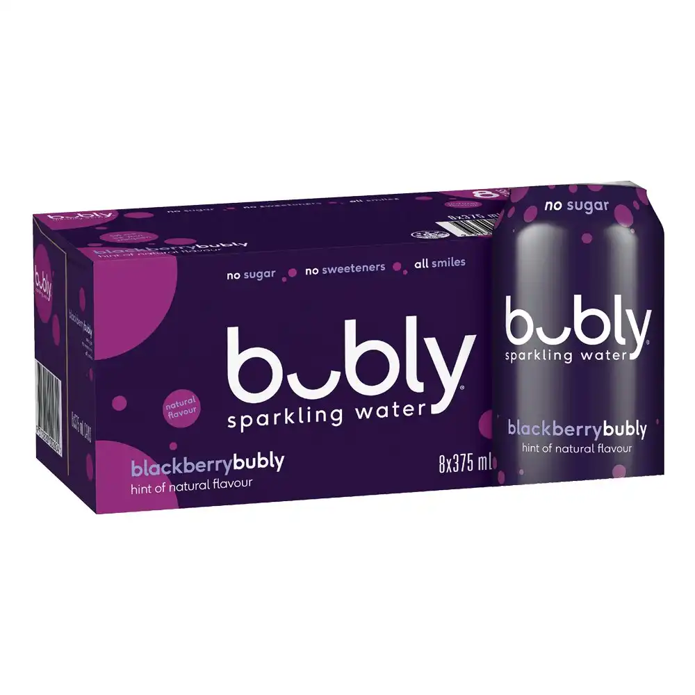 32pc Bubly Blackberry Flavoured Sparkling/Carbonated Water Soda Drink Cans 375ml