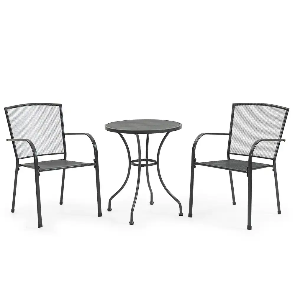 Fortia 3pc Outdoor Bistro Furniture Set, Table and Chairs Setting for Outside with E-coating