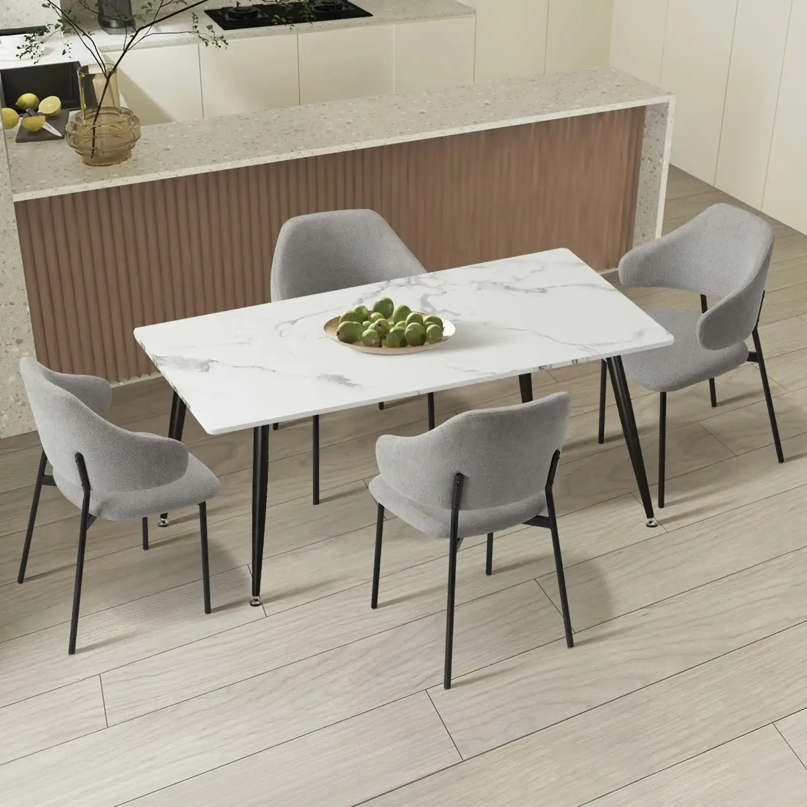 Oikiture 5PCS Dining sets 120cm Rectangle Table with 4PCS Chairs Fabric Grey