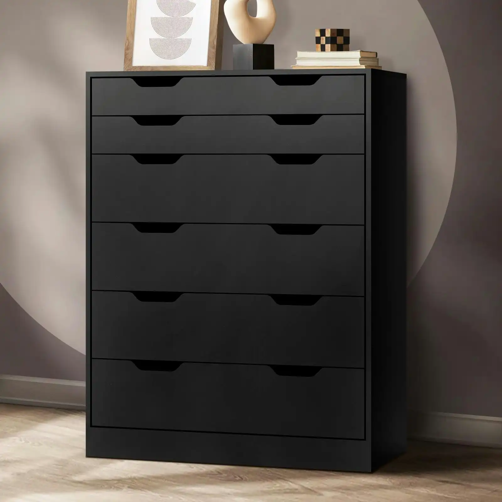 Oikiture 6 Chest of Drawers Tallboy Storage Cabinet Dresser Bedroom Black